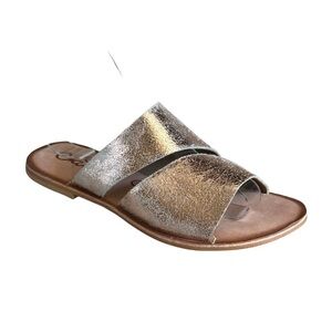 Naughty Monkey Rose Gold Leather Crisscross Slide Sandals Size 5